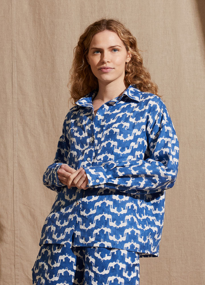 womens resort wear elephant palace blue matching shirt and shorts set