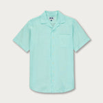 Cay Green Arawak mens Linen Shirt with short sleeves and a front pocket, inspired by the Bahamian sea.