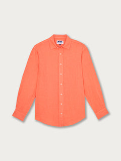 Coral Abaco mens Linen Shirt with long sleeves and button front, made from 100% breathable linen fabric.