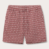 Men's Elephant of India Joulter Linen Shorts with dark burgundy elephants on a white background.