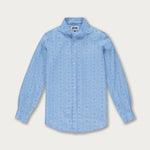 Men's Regeneration Abaco Linen Shirt with Frangipani Flower Pattern in Soft Blue Hues.