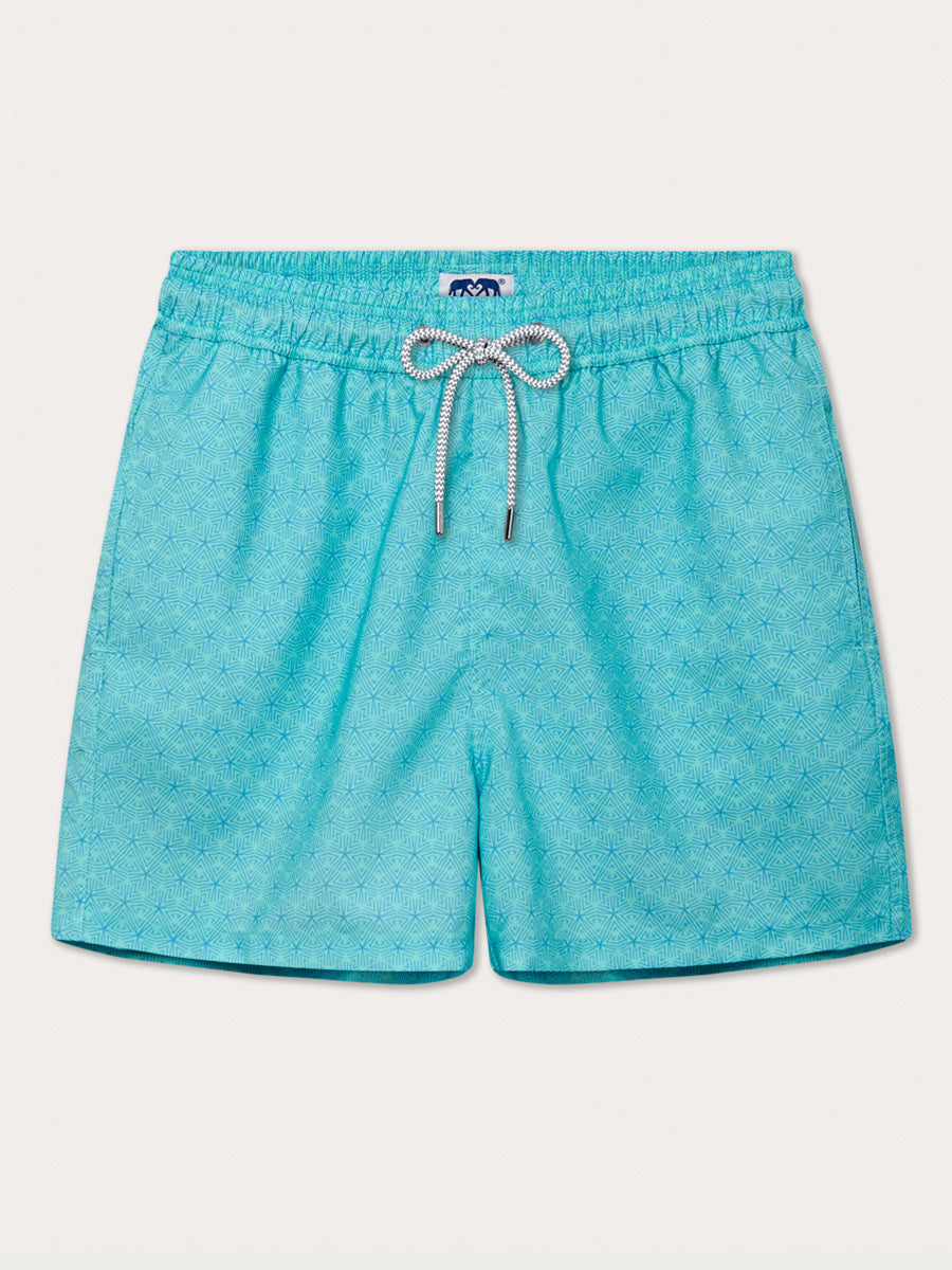 Men's Sand Dollar Staniel Swim Shorts in light blue with a white drawstring, made from 100% recycled plastic.