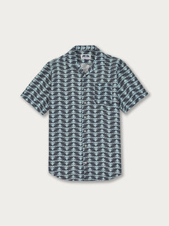 Men's Pangolin Puzzle Arawak Linen Shirt in Navy and Sky Blue. Men's linen shirt promoting awareness for pangolins in collaboration with WildAid.