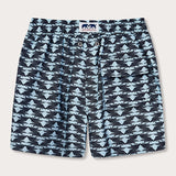 Men's Pangolin Puzzle Staniel Swim Shorts in navy and sky blue featuring a pangolin pattern, made from 100% recycled fabric.