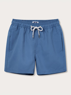 Men's Chambray Staniel Swim Shorts in Mediterranean blue with an adjustable drawstring waistband and side pockets.