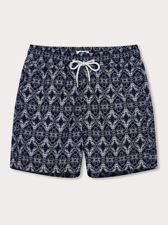 Men's Going Gecko Staniel Swim Shorts with intricate pattern, inspired by the Union Island Gecko conservation efforts.