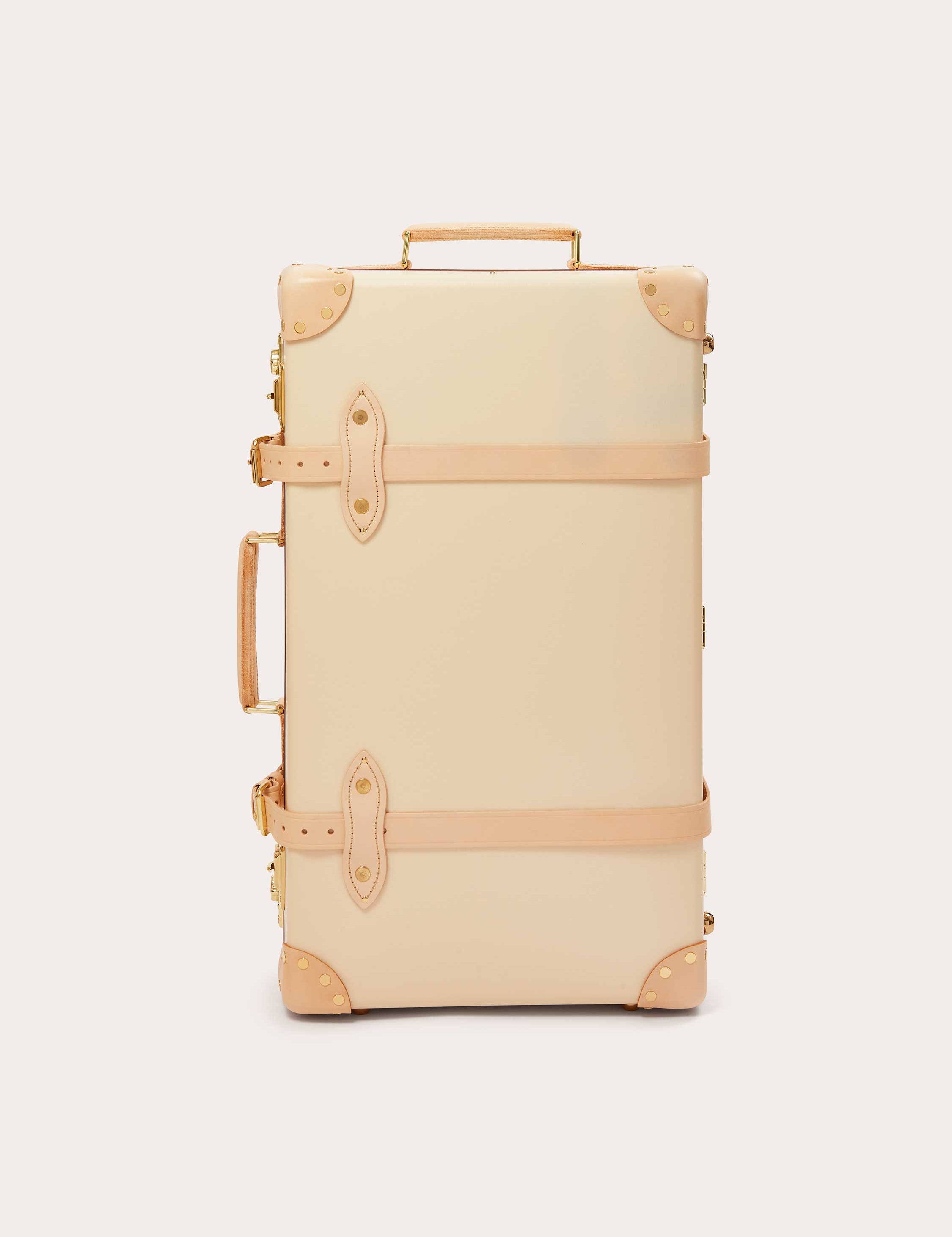 Globe-Trotter Safari 26" Trolley Case in a classic cream color with tan leather accents, designed in collaboration with LOVE BRAND & Co.