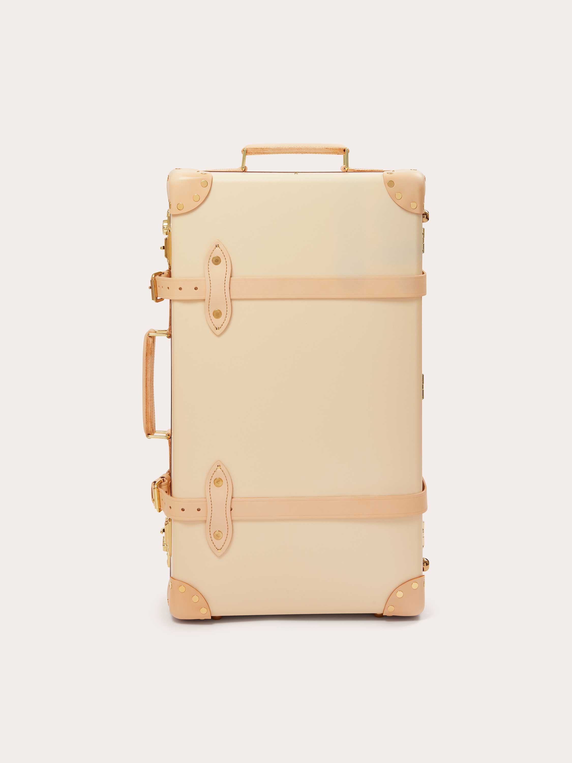 Globe-Trotter Safari 26" Trolley Case in a classic cream color with tan leather accents, designed in collaboration with LOVE BRAND & Co.