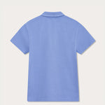 Boys Ocean Blue Pensacola Polo Shirt made of 100% Fine Organic Cotton, back view.