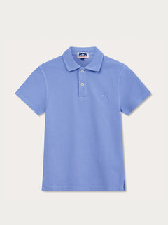 Boys Ocean Blue Pensacola Polo Shirt made of 100% Fine Organic Cotton with signature embroidered elephants.