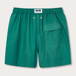 Men's Palm Green Staniel Swim Shorts made from sustainable, quick-drying recycled plastic, featuring a comfortable elastic waistband, back pocket, and signature branding.