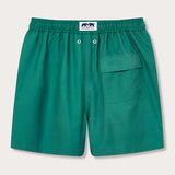 Men's Palm Green Staniel Swim Shorts made from sustainable, quick-drying recycled plastic, featuring a comfortable elastic waistband, back pocket, and signature branding.