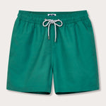 Men's Palm Green Staniel Swim Shorts made from quick-drying recycled plastic, featuring an elastic waistband with a drawstring and signature branding on the back.