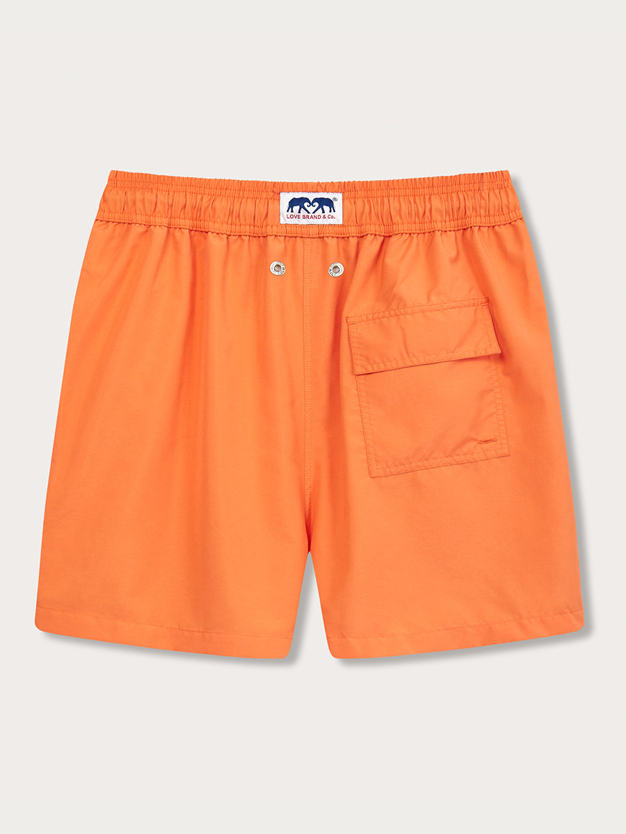 Men's Tangerine Staniel Swim Shorts with elastic waistband and back pocket.