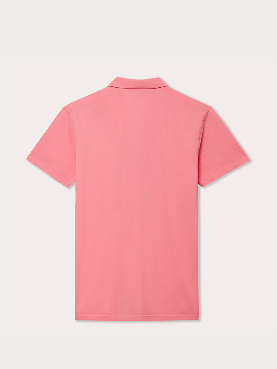 Watermelon Pensacola mens Polo Shirt in bright pink, back view.