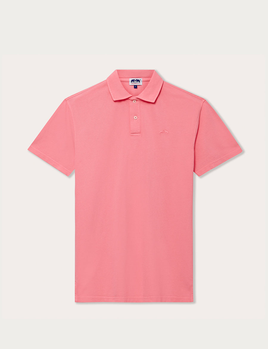 Men's Watermelon Pensacola Polo Shirt in bright pink, made of 100% cotton, displayed on a white background.