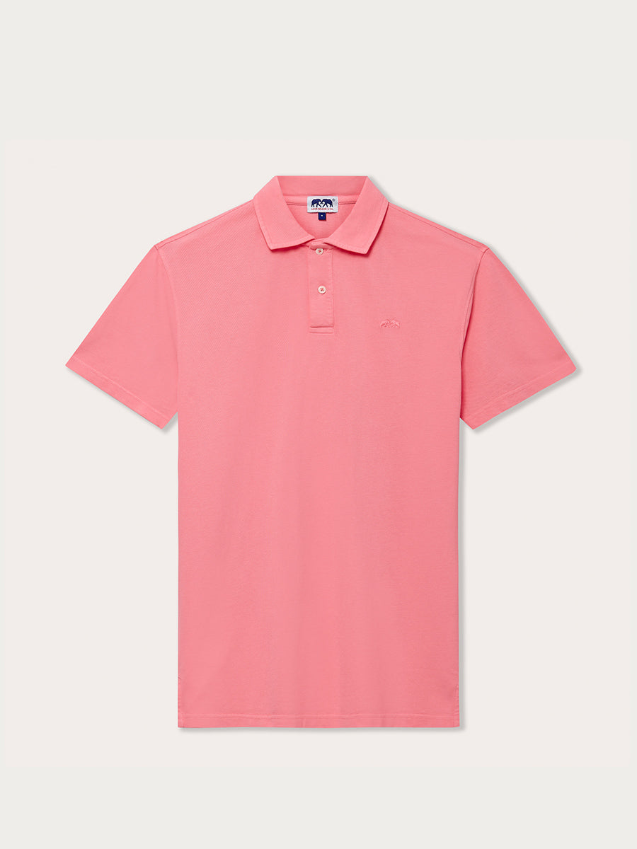 Men's Watermelon Pensacola Polo Shirt in bright pink, made of 100% cotton, displayed on a white background.